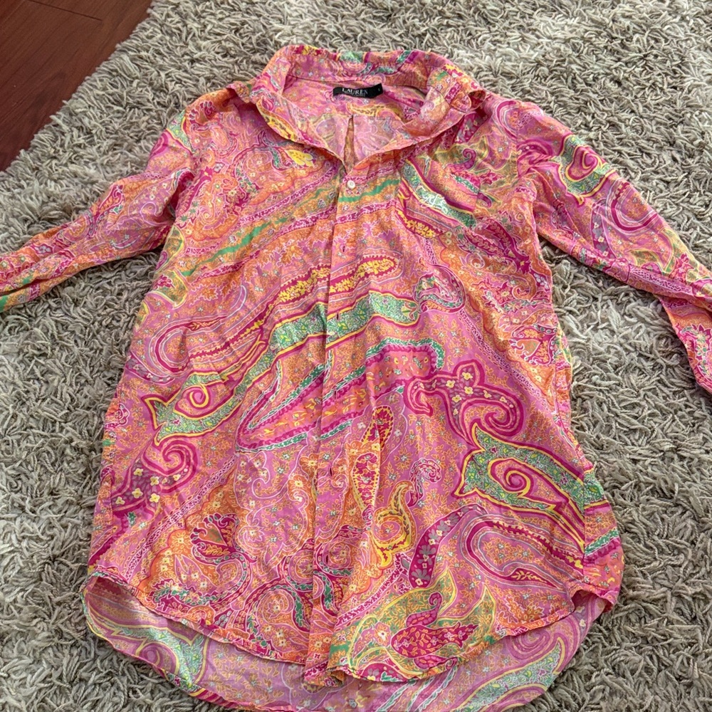 Ralph Lauren Vibrant Paisley Shirt Dress with Pocket